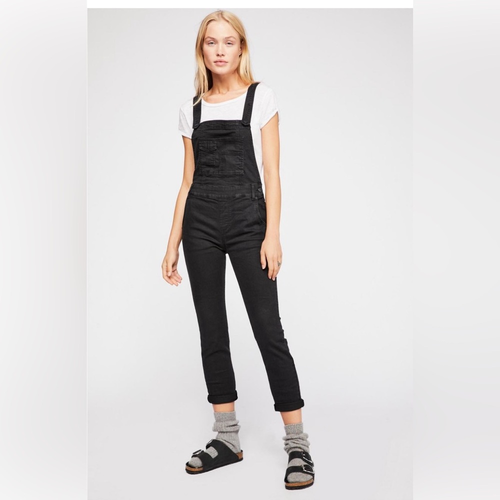 FREE PEOPLE Washed Denim Overalls Black